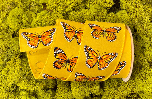 2.5"x10 Yards Monarch Butterfly Ribbon YELLOW