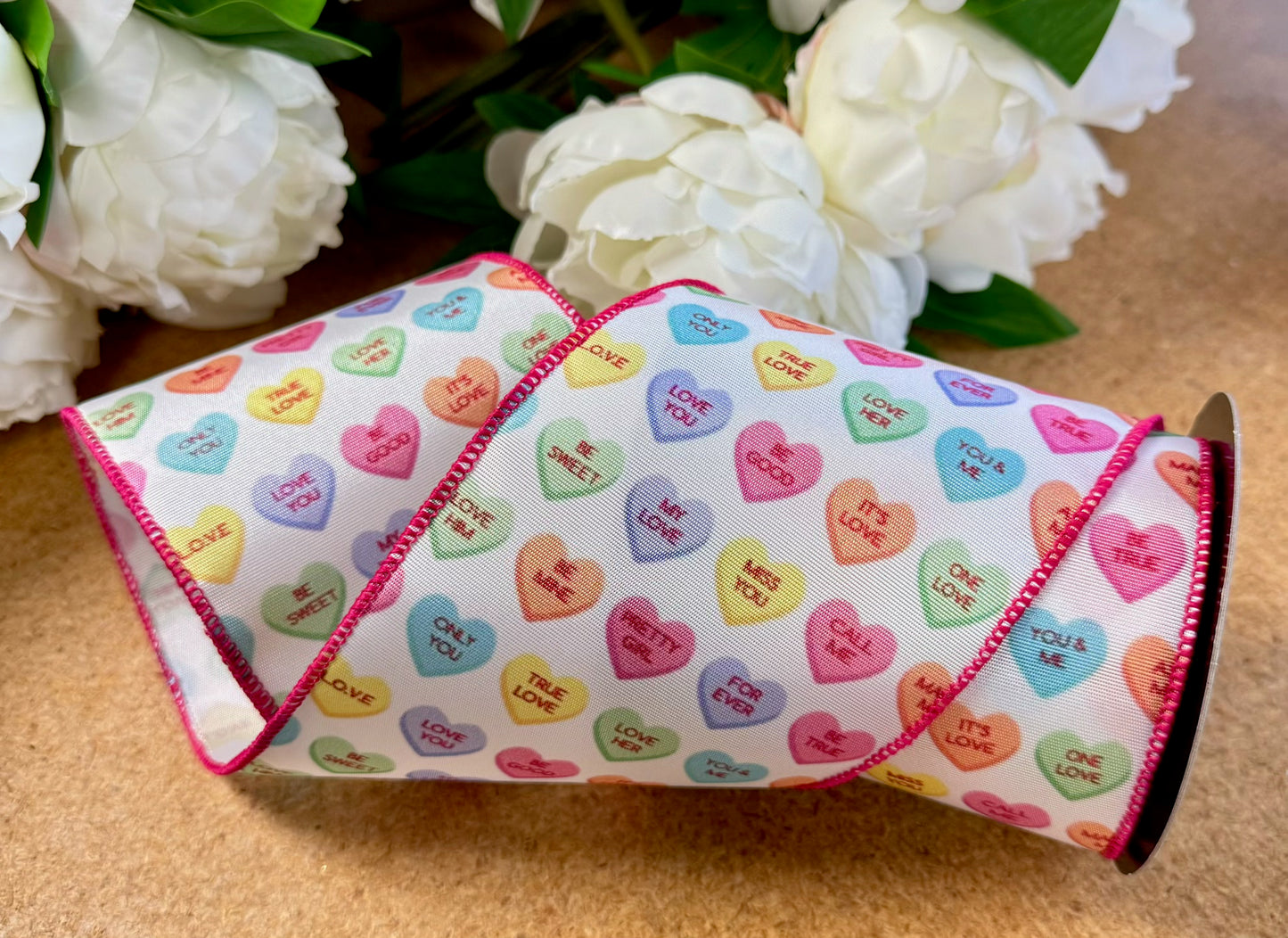 Conversation Heart Ribbon 4 Inches by 10 Yards